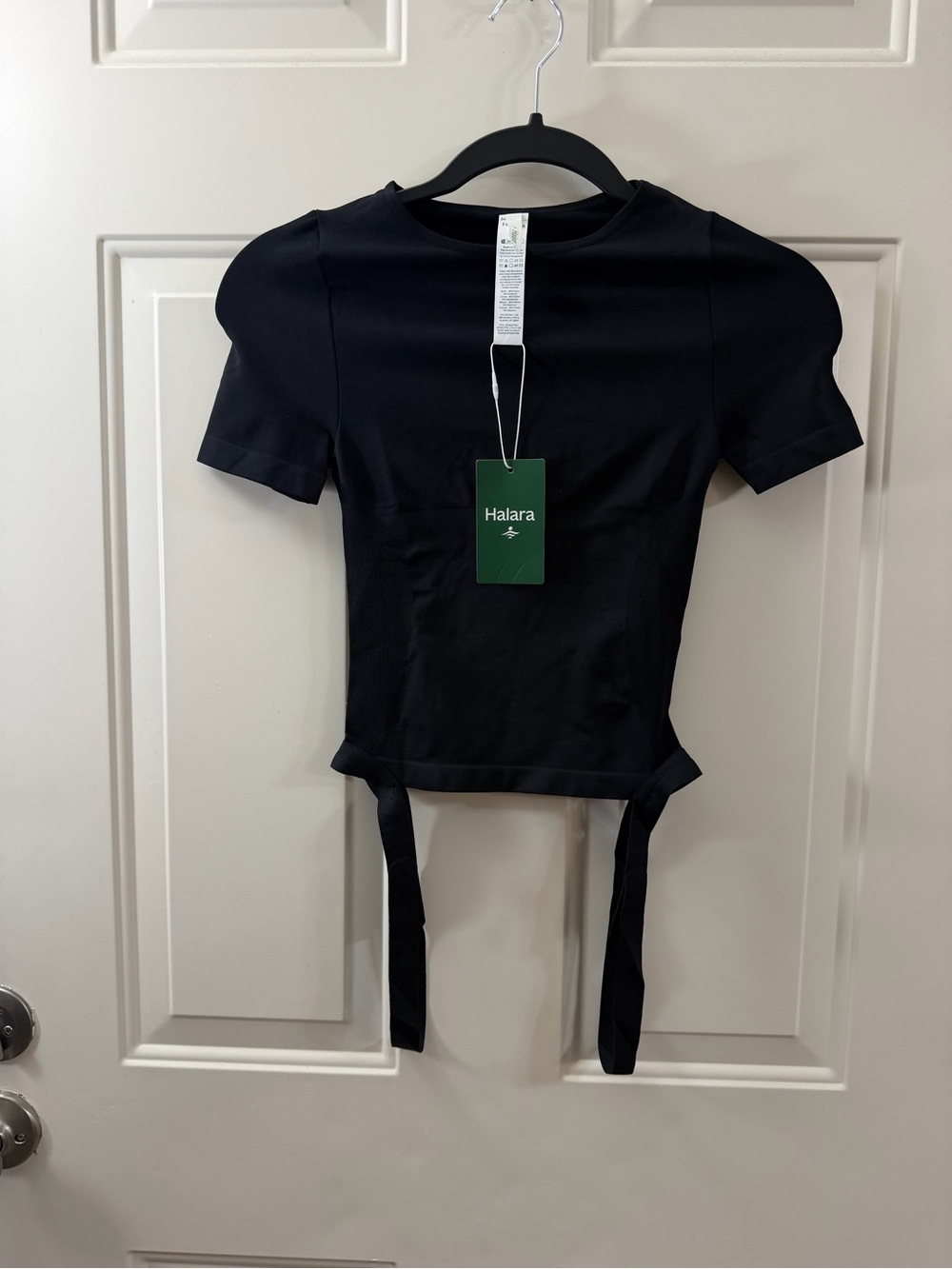 New Halara Tie Waist Crop Top Women’s XS Black Short Sleeve Y2K Baddie 061